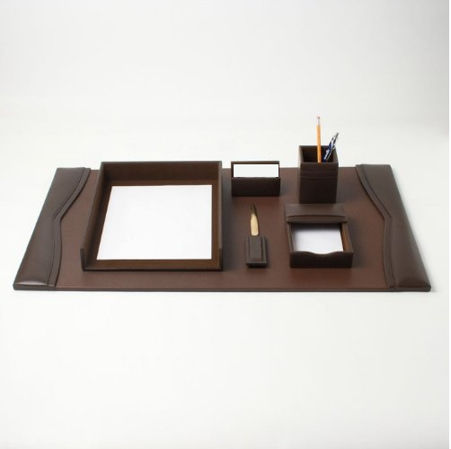 Chocolate Brown Bonded Leather Desk Set - 6 Piece with Gold Accents WAUCUST6BROWN